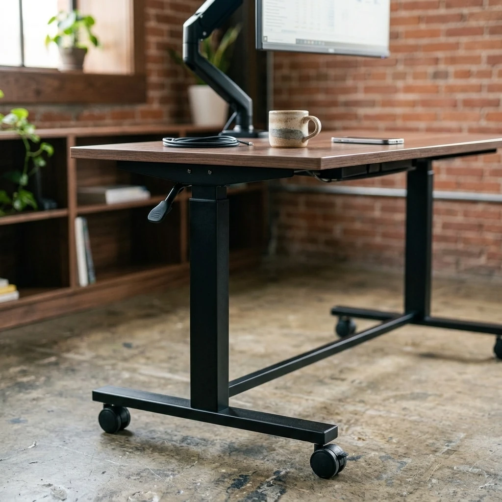 Industrial Home Office Setup 2026 — FLEXISPOT H7 Adjustable Overbed Bedside Table with Wheels Pneumatic Mobile Standing Desk Laptop Desk Rolling Computer Cart Movable Overbed Table Hospital Home Use(27.6" W x 15.7" D, White)
